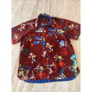 Men's vintage JNCO Flamehead USA Red & Blue Graphic Casual Button Down Shirt M